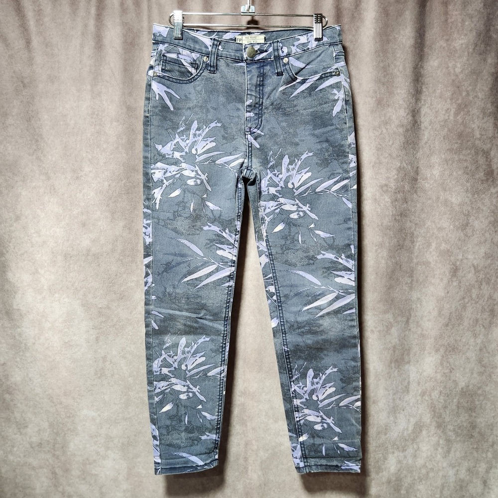 women's FREE PEOPLE leaf/palm Floral print Jeans/pants gray/lavender Size 27 - Picture 4 of 8